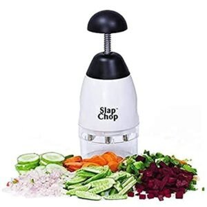 Slap Chop Slicer with Stainless Steel Blades | Vegetable Chopper Gadget | Mini Chopper for Salads | Kitchen Accessory Auto Turning blads high qulity metarial (Plastic)