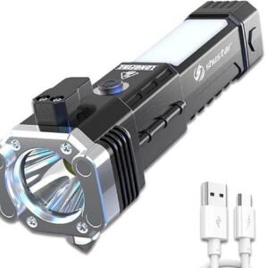 LED 3W Torch Light.Rechargeable Torch Flashlight,Long Distance Beam Range Car Rescue Torch with Hammer Window Glass and Seat Belt Cutter Built in Mobile USB Fast Charger Power Bank