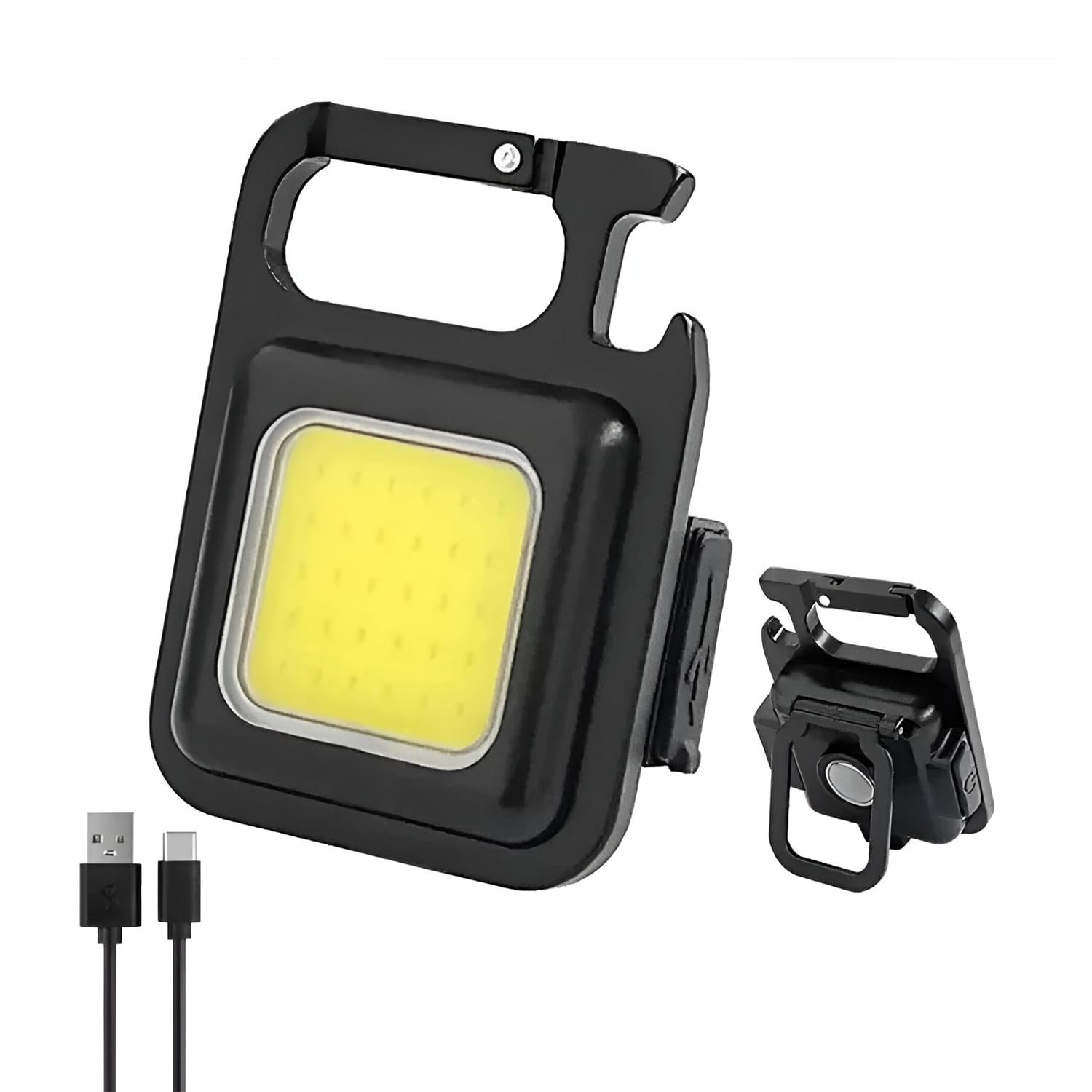 Symactive Keychain Flashlight 4 Light Mode Magnetic Work LED 6W USB Rechargeable Bottle Opener Water Resistant for Camping & Nighttime Trekking (Black, Pack of 1)