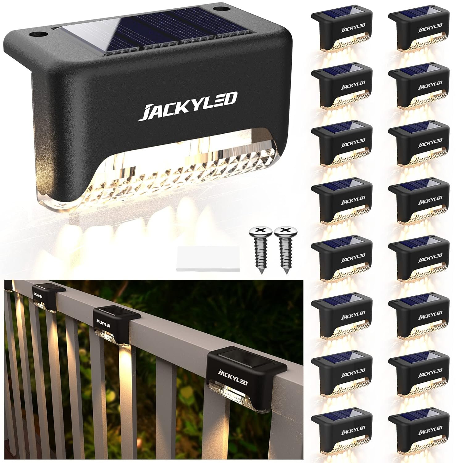 Pack of 4, Step Lights Waterproof LED Solar Power Outdoor Fence Light for Deck Stair Railing, Outside Lighting for Wall Garden Backyard Patio Balcony Decor