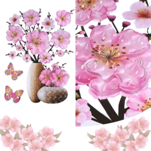 3D Pink Flower Sticker(Size:-30CMx40CM)
